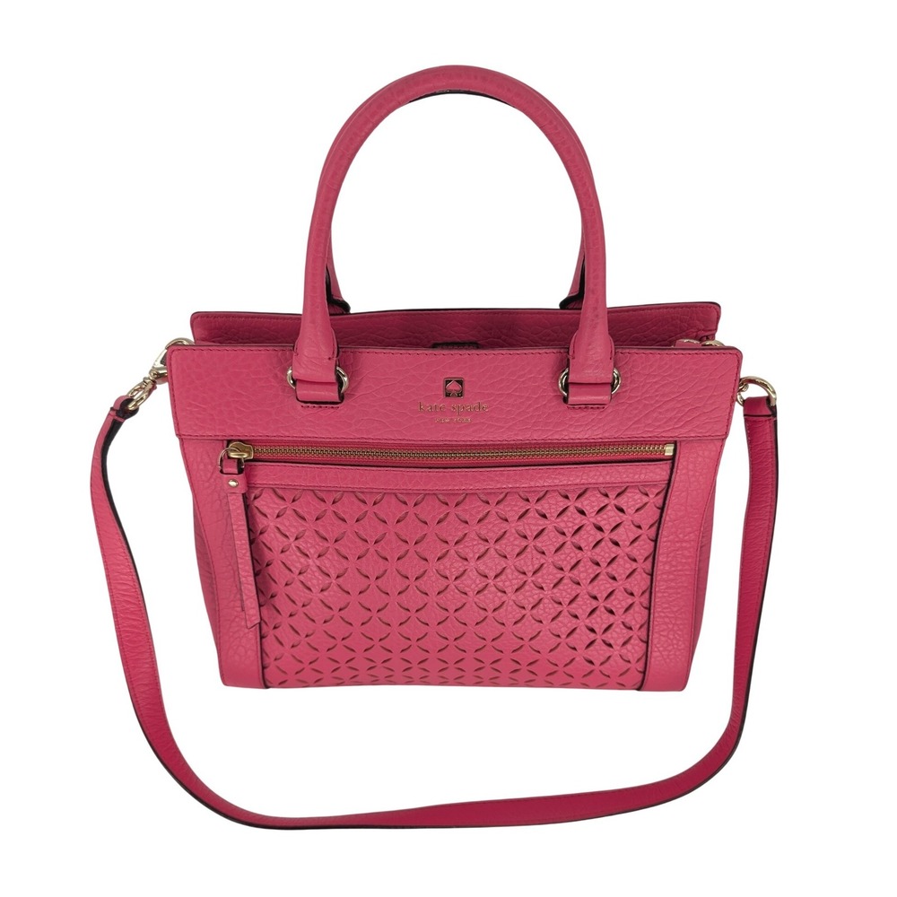 Kate Spade Perri Lane Romy Satchel Medium Pink Leather Laser Cut Preppy Luxury